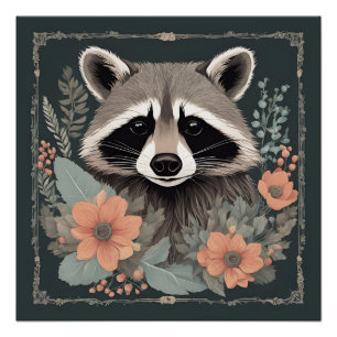 Cottagecore Cute Racoon Poster