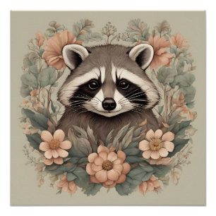 Cottagecore Cute Racoon Poster