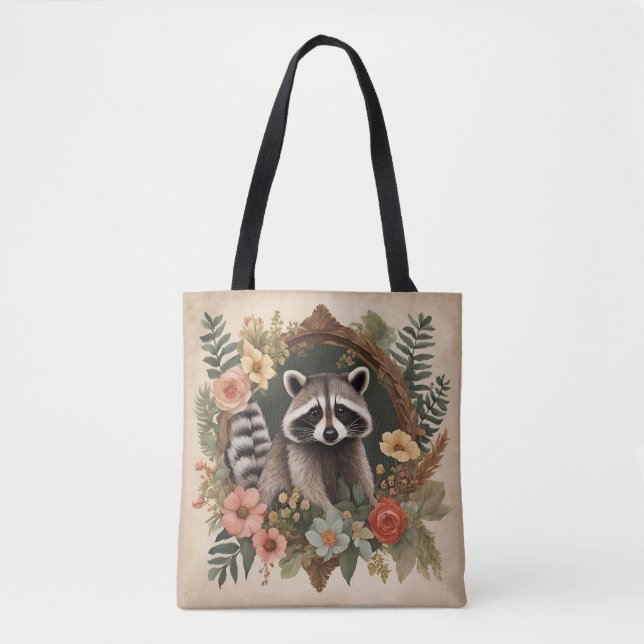 Cottagecore Cute Racoon Tote Bag (Front)