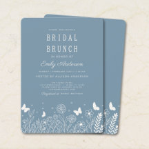Cottagecore Dusty Blue Bridal Brunch Invitation