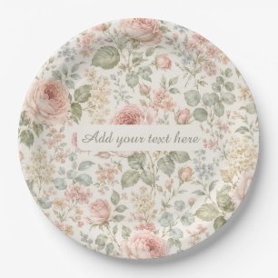 Cottagecore Dusty Rose Sage Green Floral Garden Paper Plate