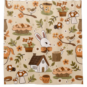 cottagecore easter bunny rabbit beige shower curtain