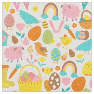 cottagecore easter chicken garden bird eggs fabric