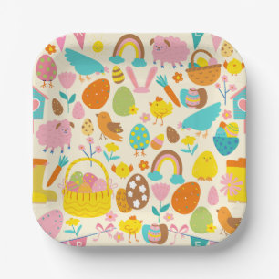 cottagecore easter chicken garden bird eggs paper plate