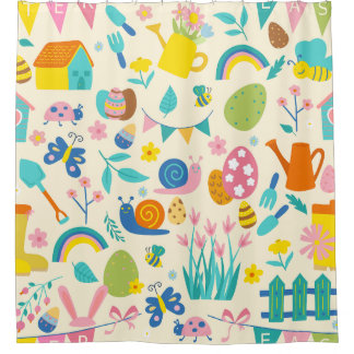 cottagecore easter snails bugs bee garden shower curtain