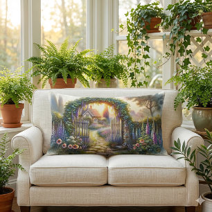 Cottagecore Enchanted Garden Pathway Lumbar Cushion