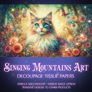 Cottagecore Enchanted Woodland Cat Decoupage  Tissue Paper