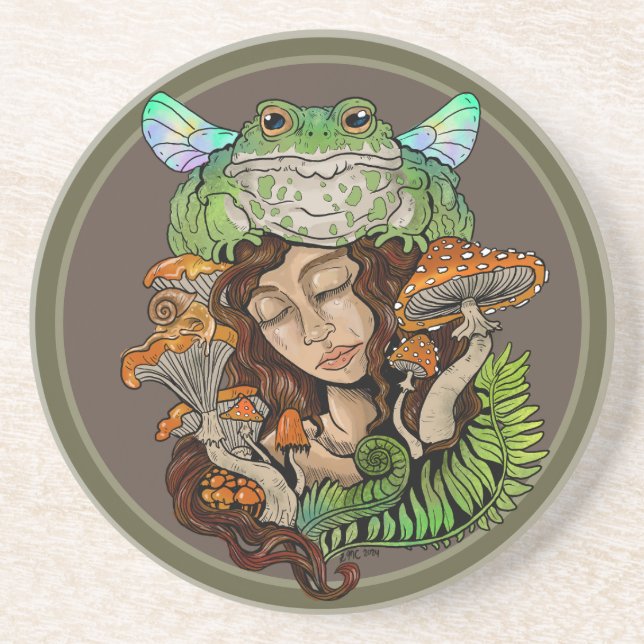 Cottagecore Fairy Frog Coaster (Front)