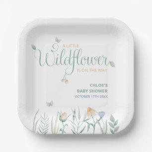 Cottagecore Fall Wildflower Watercolor Baby Shower Paper Plate