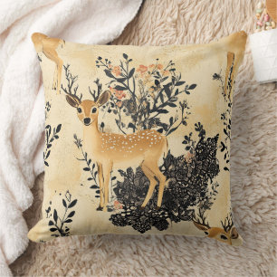 Cottagecore Fawn Floral Pattern Cushion