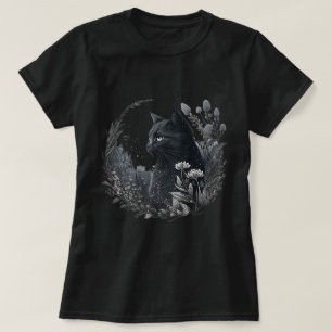 Cottagecore Floral Black Cat Aesthetic Flowers T-Shirt