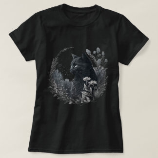 Cottagecore Floral Black Cat Aesthetic Flowers T-Shirt