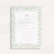 Cottagecore Floral Bow Baby Shower Invitation