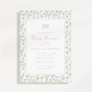 Cottagecore Floral Bow Baby Shower Invitation