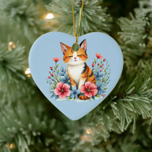 Cottagecore Floral Cat Serene Feline Botanical Ceramic Ornament