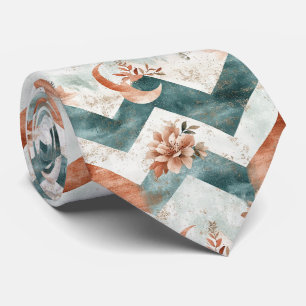 Cottagecore Floral Chevron Moon Pattern Tie