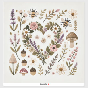 Cottagecore “Floral Heart & Bees” Sticker Set