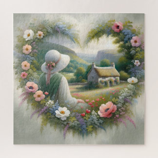 Cottagecore Floral Heart Countryside Cottage  Jigsaw Puzzle