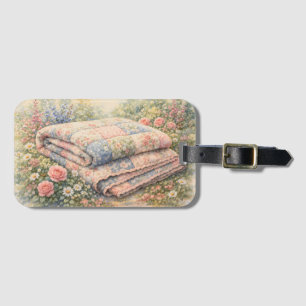 Cottagecore Floral Patchwork Quilt Watercolor Luggage Tag