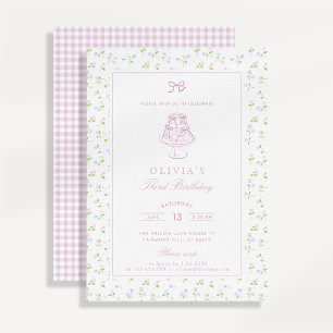 Cottagecore floral, pink gingham birthday  invitation