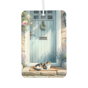 Cottagecore Floral Porch with Calico Cat Car Air Freshener