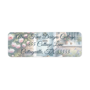 Cottagecore Floral Porch with Calico Cat Return Address Label