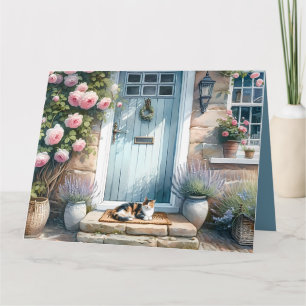 Cottagecore Floral Porch with Calico Cat Thank You Card
