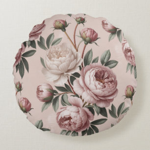 Cottagecore Floral Romantic Vintage Peony Round Cushion