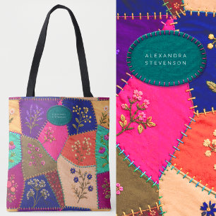 Cottagecore Floral Stitched Patchwork Embroidered  Tote Bag
