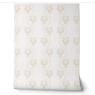 Cottagecore Floral Stripe Bows - Pastel Beige Wallpaper