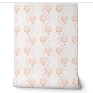 Cottagecore Floral Stripe Bows - Pastel orange Wallpaper