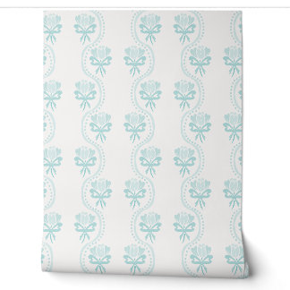 Cottagecore Floral Stripe Bows - Pastel Teal Wallpaper