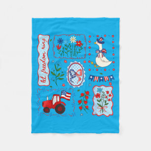 Cottagecore Floral Usa Goose 4th Of July Patriotic Fleece Blanket
