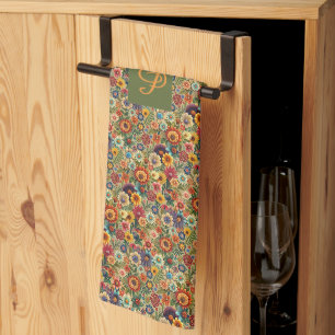 Cottagecore Flowers Botanical Garden monogram Tea Towel