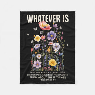 Cottagecore Flowers Philippians 4_8 Bible Verse Fleece Blanket