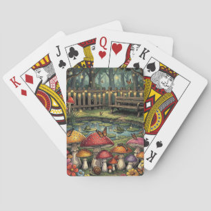 Cottagecore Forest Scene Whimsical Mushrooms Playing Cards