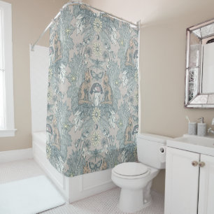 cottagecore fox damask oyster dust shower curtain