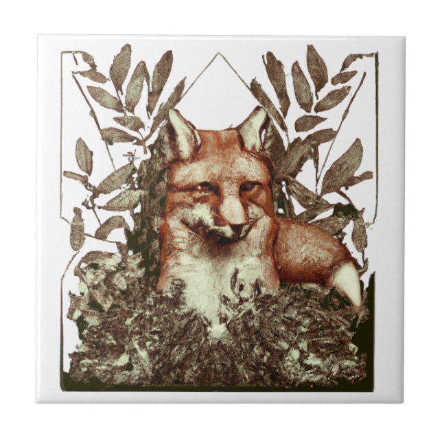 Cottagecore Fox Vintage Ceramic Tile (Front)