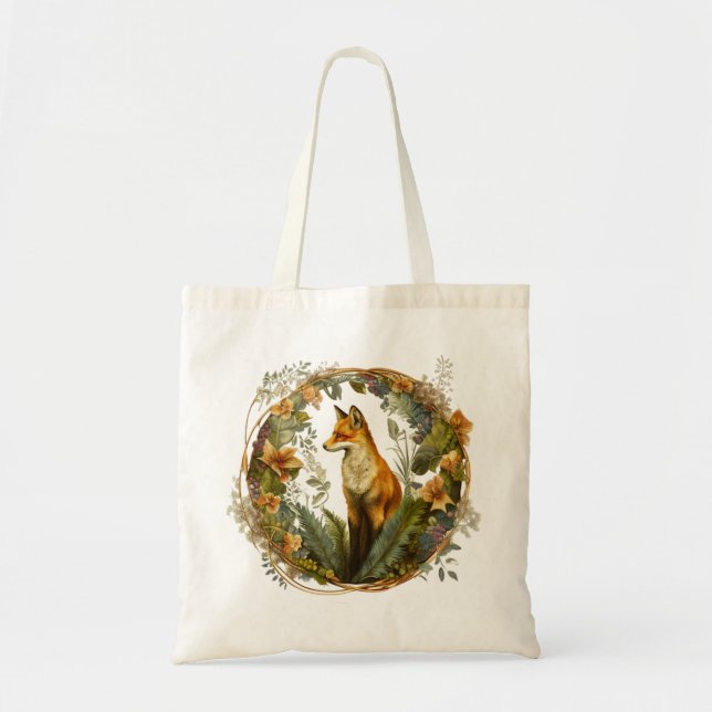 Cottagecore Fox Vintage Tote Bag (Front)