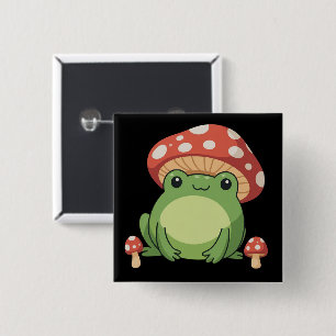 Cottagecore Frog Aesthetic Cute Frog with Mushroom 15 Cm Square Badge