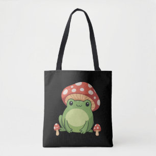 Cottagecore Frog Aesthetic Cute Frog with Mushroom Tote Bag