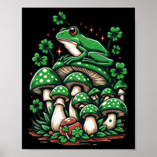 Cottagecore Frog Aesthetic Under Mushroom St Patri Poster