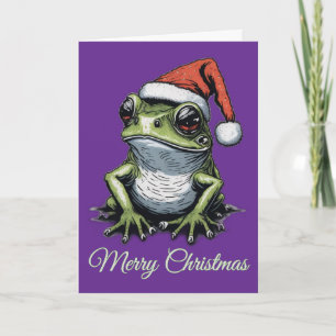 Cottagecore Frog Christmas Custom Message Merry Holiday Card