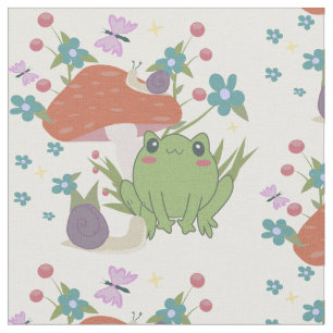 cottagecore frog mushroom fabric