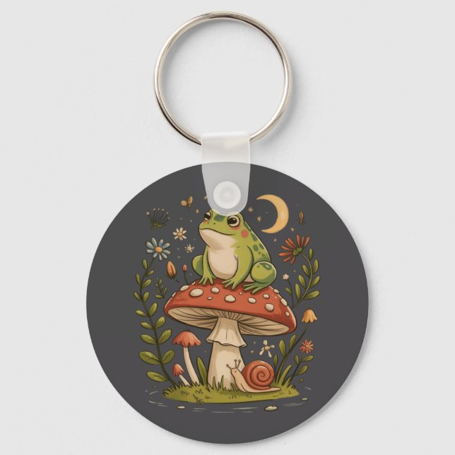 Cottagecore Frog Mushroom Toadstool Moon Forest  Key Ring (Front)