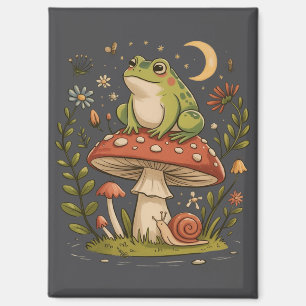 Cottagecore Frog Mushroom Toadstool Moon Forest  Magnet