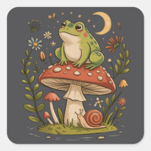 Cottagecore Frog Mushroom Toadstool Moon Forest  Square Sticker
