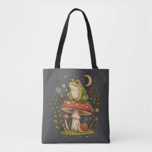 Cottagecore Frog Mushroom Toadstool Moon Forest Tote Bag