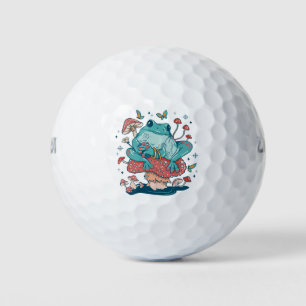 Cottagecore frog on mushroom house golf balls