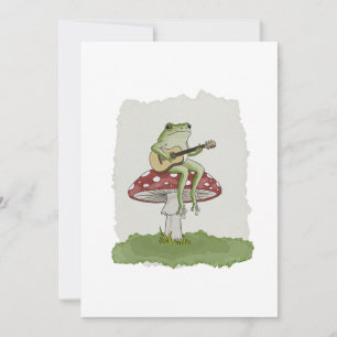 Cottagecore Frog Playing Guitar on Mushroom Art Invitation